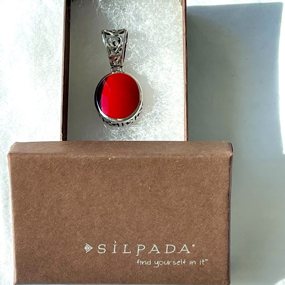 Valentine special!  Vintage Silpada 925 Filigree Red Stone Pendant (no chain)